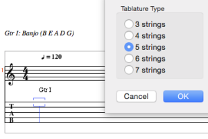 Setting up a banjo tablature