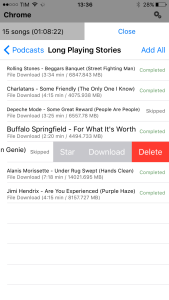 Swipe to the left to manage your podcast episodes